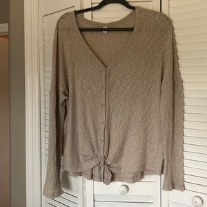 B.P. Tan Button & Tie Long Sleeve